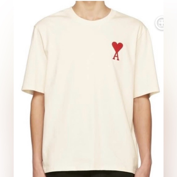 Ami Other - AMI Beige T-Shirt with Red Heart Logo size small